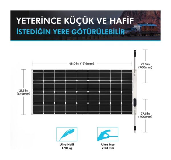 Esnek Güneş Paneli 100 Watt 12V (Monokristal) - Görsel 3