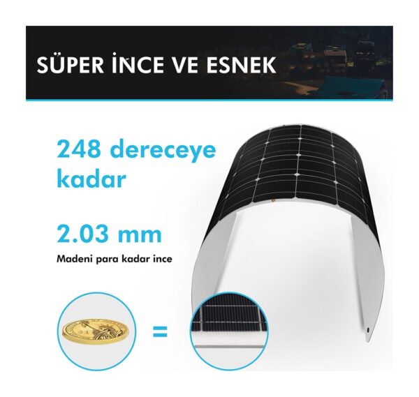 Esnek Güneş Paneli 100 Watt 12V (Monokristal) - Görsel 2