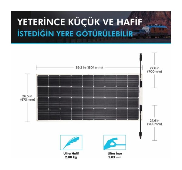 Esnek Güneş Paneli 175 Watt 12V (Monokristal) - Görsel 3